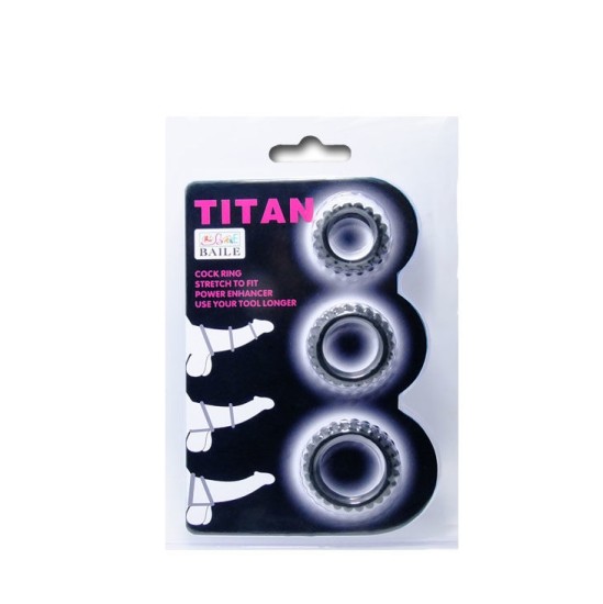 Baile For Him BAILE TITAN SET 3PCS COCK RING melns 2.8 + 2.4 + 1.9 CM