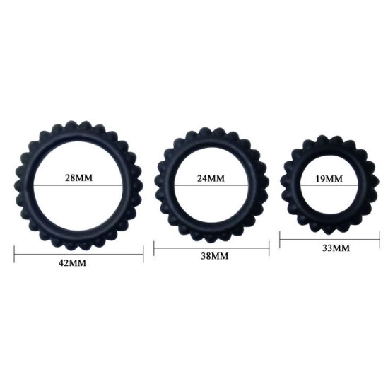 Baile For Him BAILE TITAN SET 3PCS COCK RING melns 2.8 + 2.4 + 1.9 CM