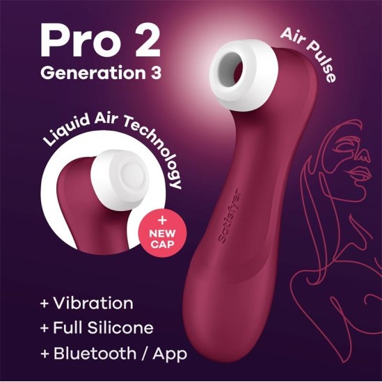 Satisfyer Pro 2 Gene 3 Liquid Air Technology Suction and Vibration App Connect Wine Red
