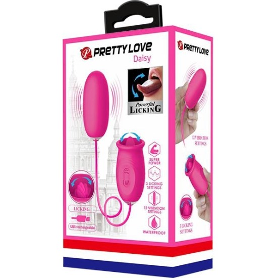 Prettylove Daisy Vibrating Egg with Licking Tongue Pink