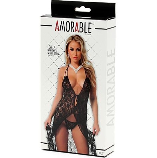 Amorable Babydoll and G-String Black One Size