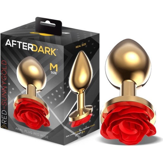 Afterdark Golden Metal Anal Plug with Red Rose Base - Size M