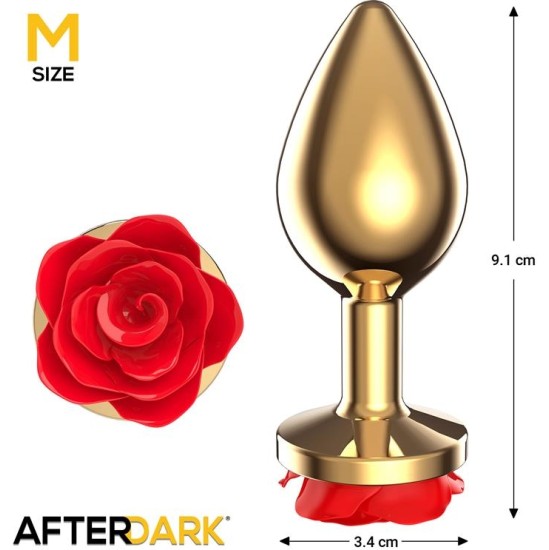 Afterdark Golden Metal Anal Plug with Red Rose Base - Size M