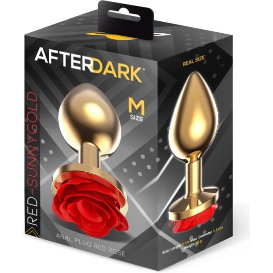 Afterdark Golden Metal Anal Plug with Red Rose Base - Size M