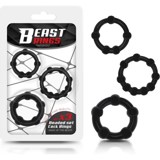 Beast Rings Set of 3 Cock Ring Beaded Flexible Black