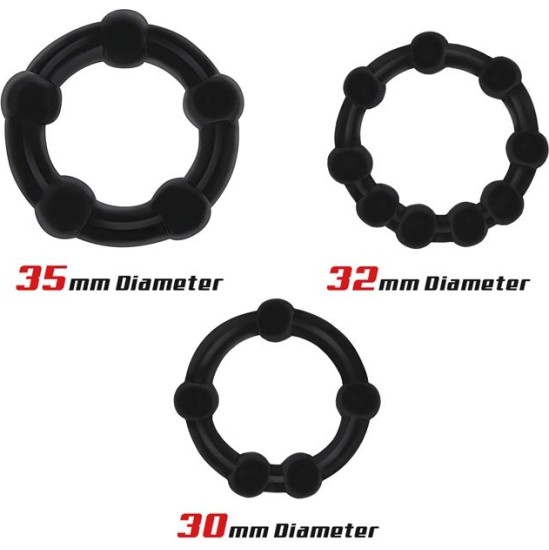 Beast Rings Set of 3 Cock Ring Beaded Flexible Black