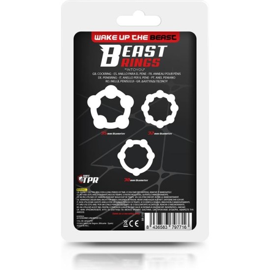 Beast Rings Set of 3 Cock Ring Beaded Flexible Black