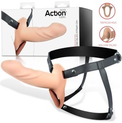 Action Strap-On with Hollow Dildo Premium Silicone Size L Flesh