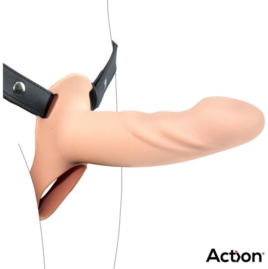 Action Strap-On with Hollow Dildo Premium Silicone Size L Flesh