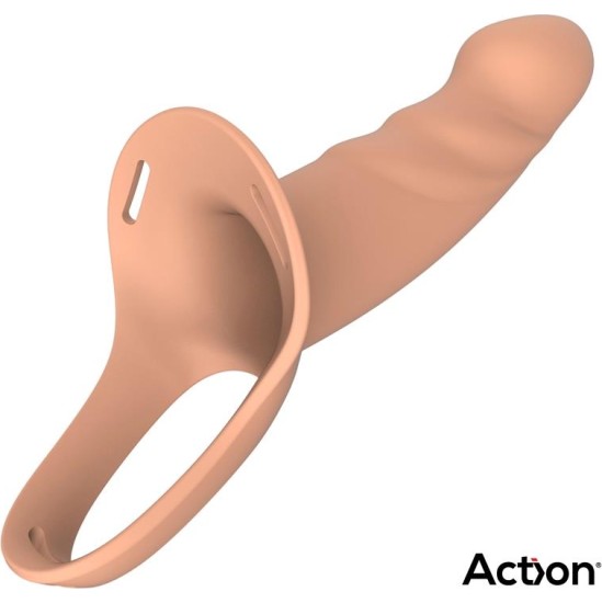 Action Strap-On with Hollow Dildo Premium Silicone Size L Flesh