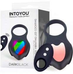 Intoyou Darkblack Vibrating Ring with Led Remote Control USB Silicone