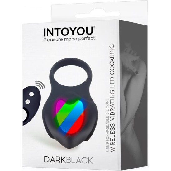 Intoyou Darkblack Vibrating Ring with Led Remote Control USB Silicone