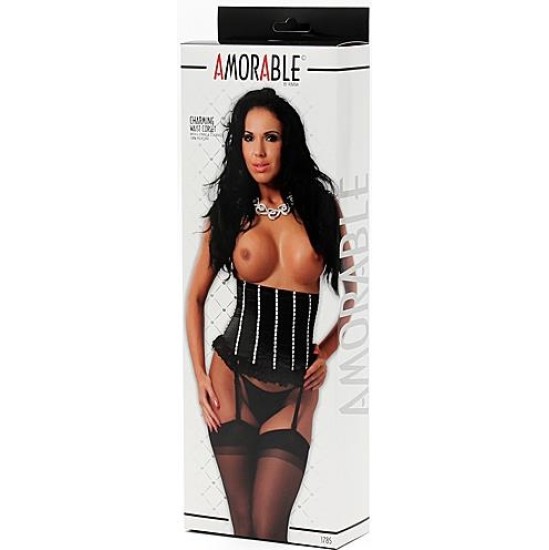 Amorable Set Corset, G-String and Stockings Black