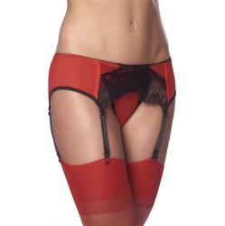 Amorable Garter Belt with Thong and Stockings Black and Red