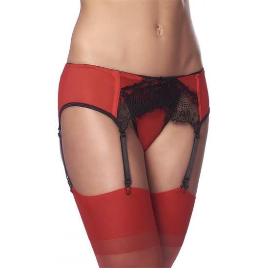 Amorable Garter Belt with Thong and Stockings Black and Red