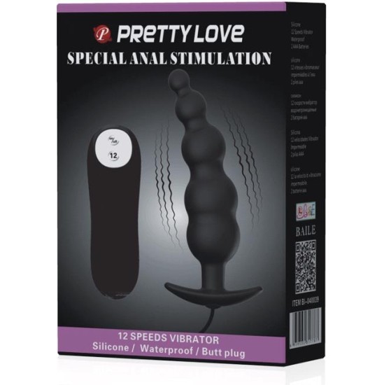 Prettylove Anal Plug Bubbles Vibrator Black withRemote Control