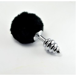 Lovetoy Metal Spiral Butt Plug with Black Pompon