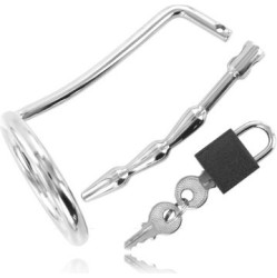 Metal Hard TESTICLE RING WITH URETHRAL CHASTITY PLUG