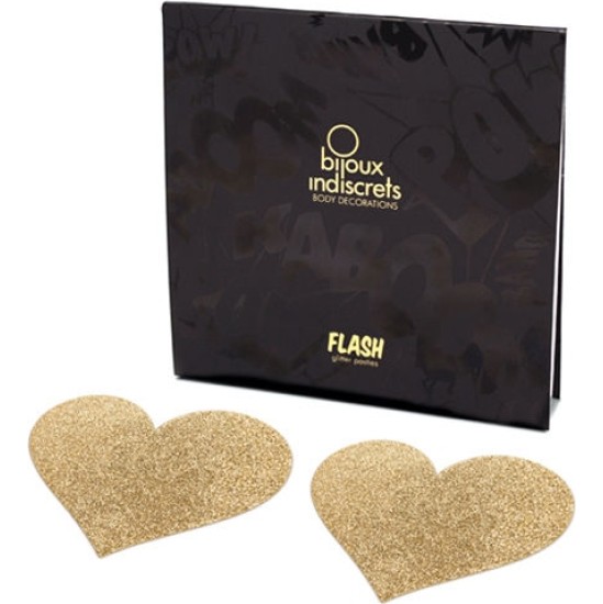 Bijoux Flash Collection BIJOUX - INDISCRETS FLASH GOLDEN HEART NIPPLE COVERS