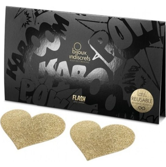 Bijoux Flash Collection BIJOUX - INDISCRETS FLASH GOLDEN HEART NIPPLE COVERS