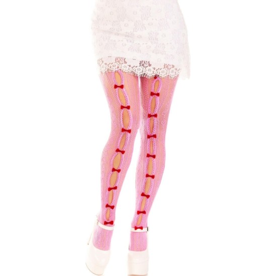 Leg Avenue Hosiery LEG AVENUE - STOCKINGS WITH OPENINGS HEART & BOWS PINK