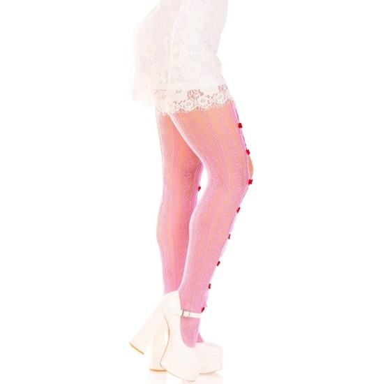 Leg Avenue Hosiery LEG AVENUE - STOCKINGS WITH OPENINGS HEART & BOWS PINK