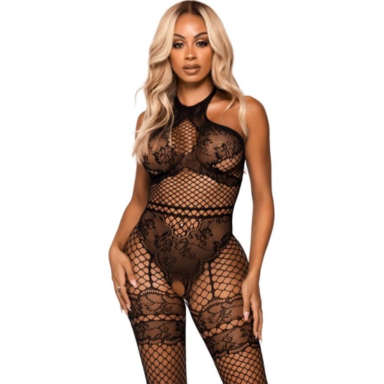 Leg Avenue Bodystockings LEG AVENUE - NET HALTER BODYSTOCKING ONE SIZE - BLACK