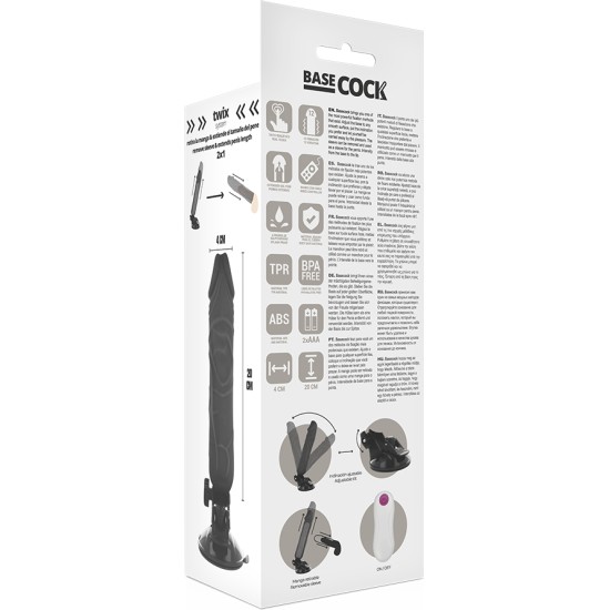 Basecock Reālistisks vibrators ar pulti melns 20 CM