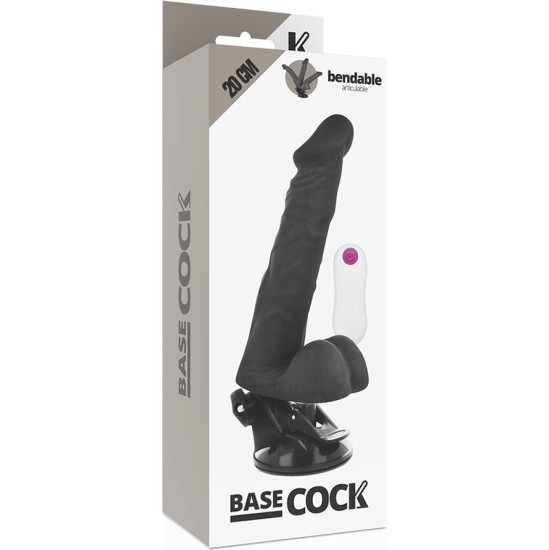 Basecock Reālistisks vibrators ar pulti melns 20 CM