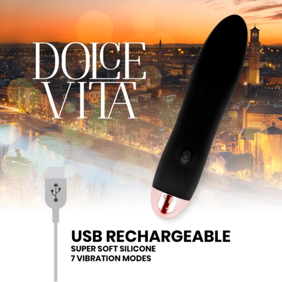 Dolce Vita RECHARGEABLE VIBRATOR FOUR BLACK 7 SPEEDS