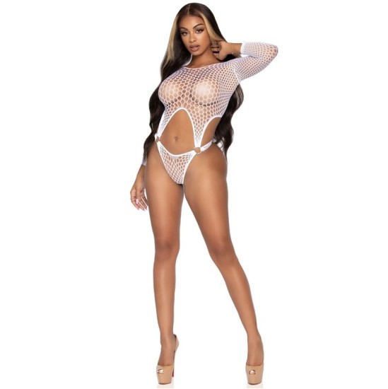 Leg Avenue Teddies LEG AVENUE TOP BODYSUIT WITH THONG BACK ONE SIZE - WHITE