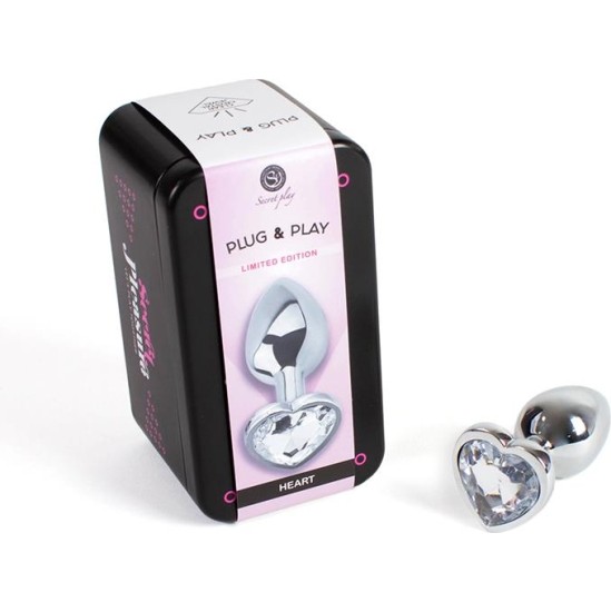 Secret Play Clear Crystal Heart Metal Butt Plug Size S