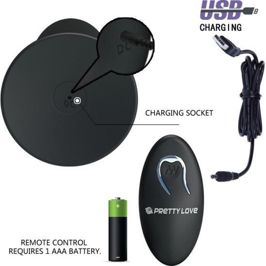 Prettylove Butt Plug with Remote Control Black