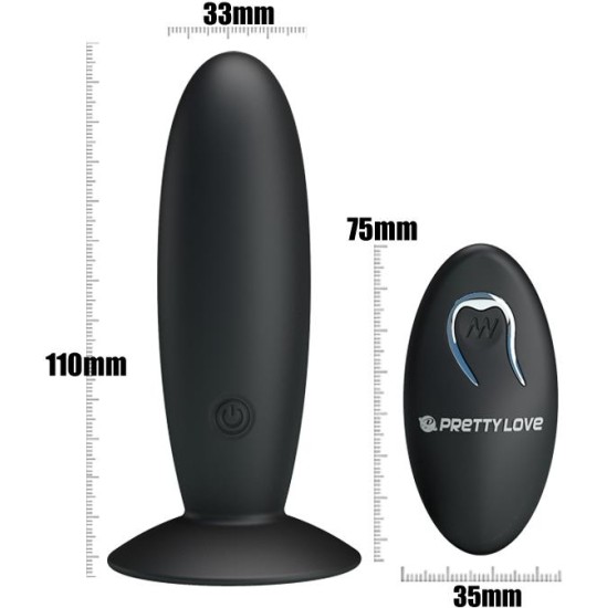 Prettylove Butt Plug with Remote Control Black