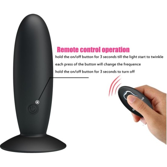 Prettylove Butt Plug with Remote Control Black