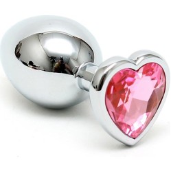 Bondage Play Butt Plug Plated Steel Crystal Heart Pink