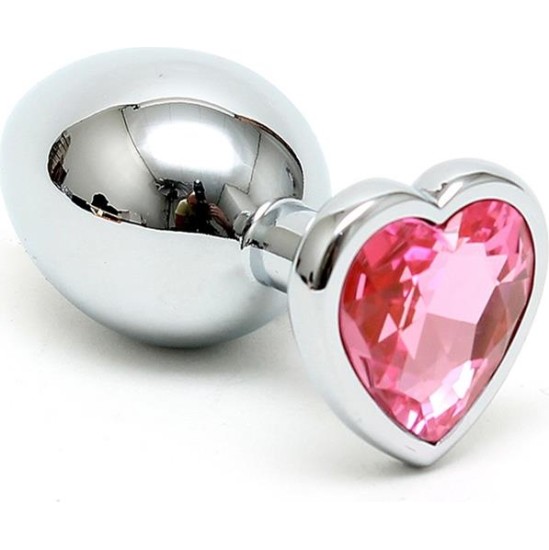Bondage Play Butt Plug Plated Steel Crystal Heart Pink