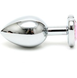 Bondage Play Butt Plug Plated Steel Crystal Heart Pink