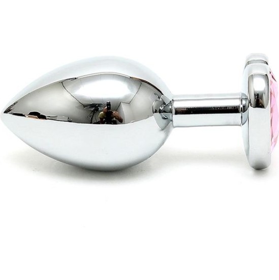 Bondage Play Butt Plug Plated Steel Crystal Heart Pink