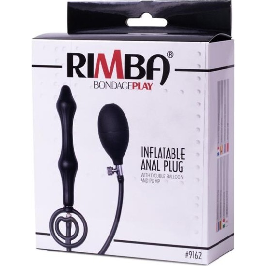 Latex Play Inflatable Anal Plug with Double Balloon and Pump