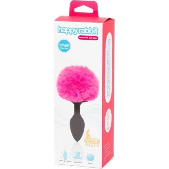 Happy Rabbit Butt Plug with Pink Fur Tail Small