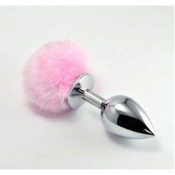 Lovetoy Metal Butt Plug with Pink Pompon Size L