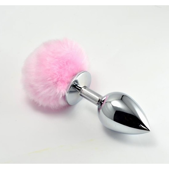 Lovetoy Metal Butt Plug with Pink Pompon Size L
