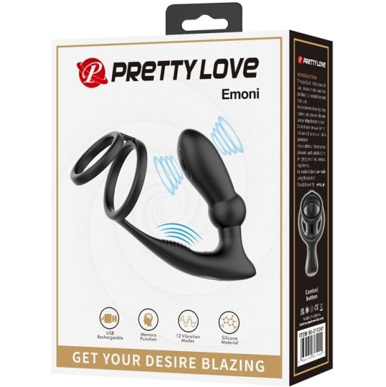 Prettylove Emoni Vibrating Butt Plug and Cock Ring