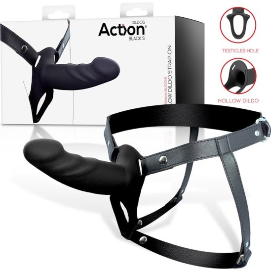 Action Strap-On with Hollow Dildo Premium Silicone Size S Black