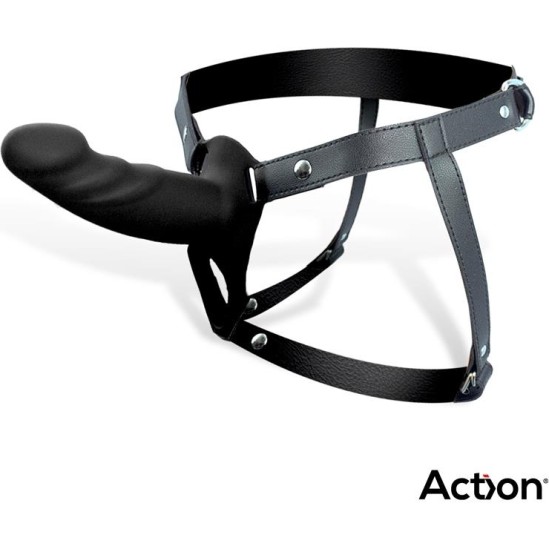 Action Strap-On with Hollow Dildo Premium Silicone Size S Black
