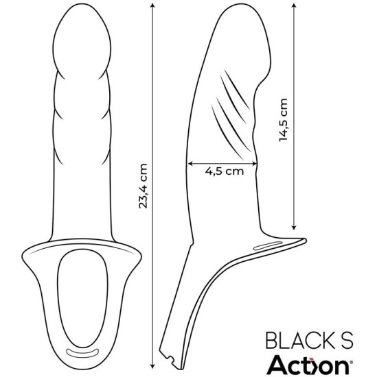 Action Strap-On with Hollow Dildo Premium Silicone Size S Black