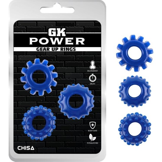 Chisa Kit 3 Cock Ring Gear Up Blue