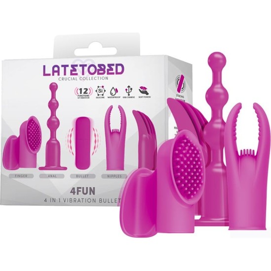 Latetobed 4Fun Vibrating Bullet and 4 Sleeves USB Waterproof Silicone