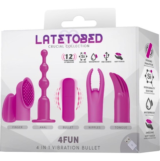 Latetobed 4Fun Vibrating Bullet and 4 Sleeves USB Waterproof Silicone